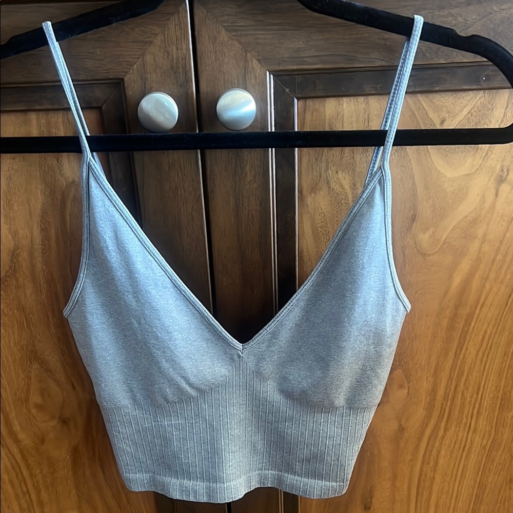 Free People Gray Ribbed V-Neck Crop Top